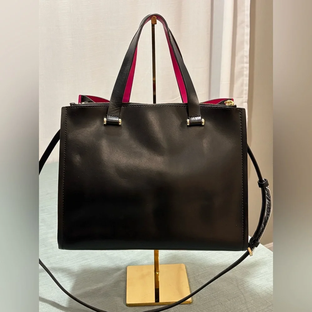 Kate Spade New York Kyra Black Smooth Leather Tote with Pink Accents - Picture 4 of 16